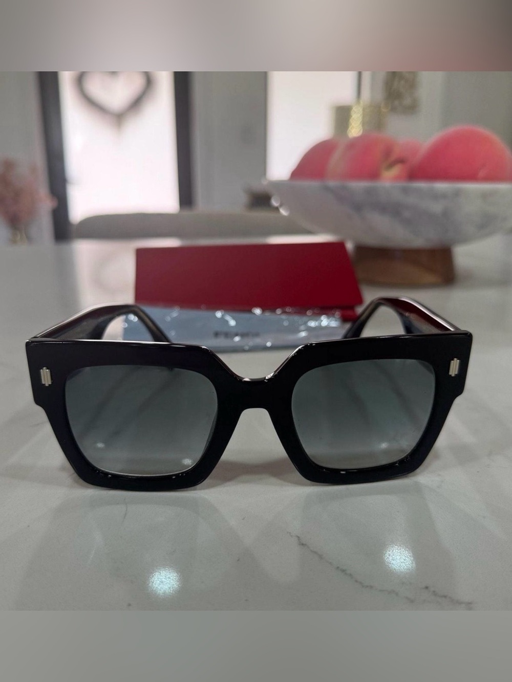 Fendi Black Square Sunglasses with Gradient Gray Lenses